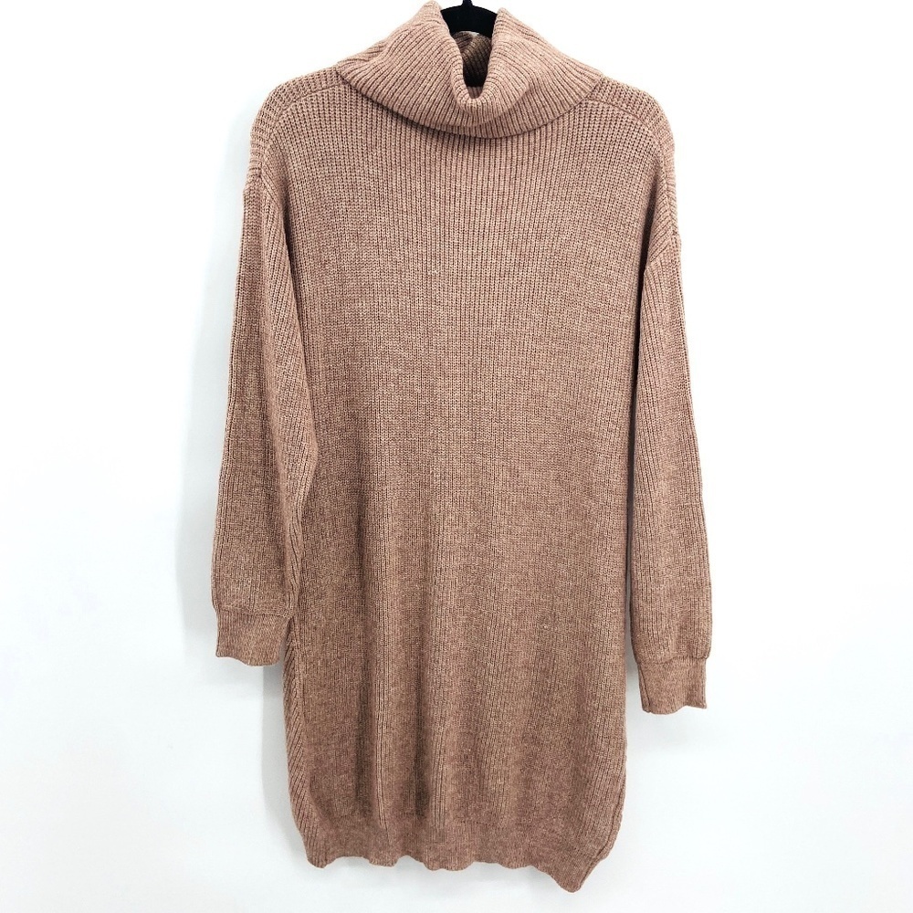 SHEIN Light Brown Super Soft Cowl Neck Knit Long Sleeve Sweater Dress Medium